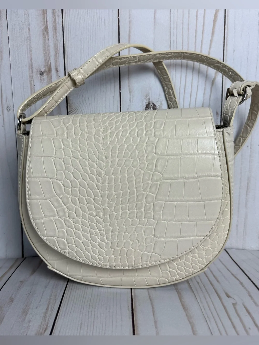 A New Day Target Ivory Faux Snakeskin Crossbody Bag Cream Purse Top Handle